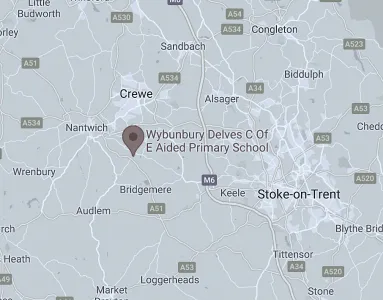 Map showing the location of Wybunbury Delves