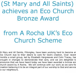 Eco Church Bronze Award for Fillongley
