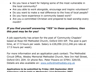 Rose Hill Community Chaplain ADVERT 2022 (1)