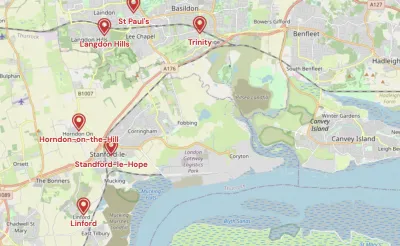 Map showing the location of South Essex Methodist Circuit