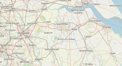 Map showing the location of Epworth, Scunthorpe & Gainsborough