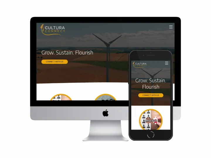 Desktop and mobile screenshots of the Cultura Connect website