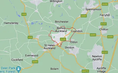 Map showing the location of Bishop Auckland & Shildon
