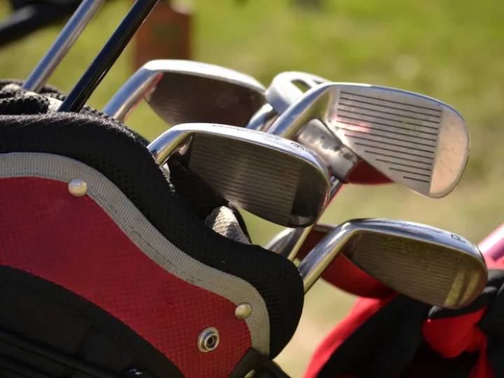 Golf clubs beside the fairway