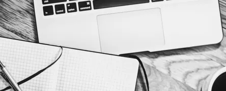 Computer, notebook, coffee