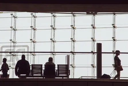 Silhouettes, people, bank