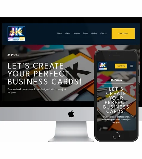 Desktop and mobile screenshots of the JK Prints website
