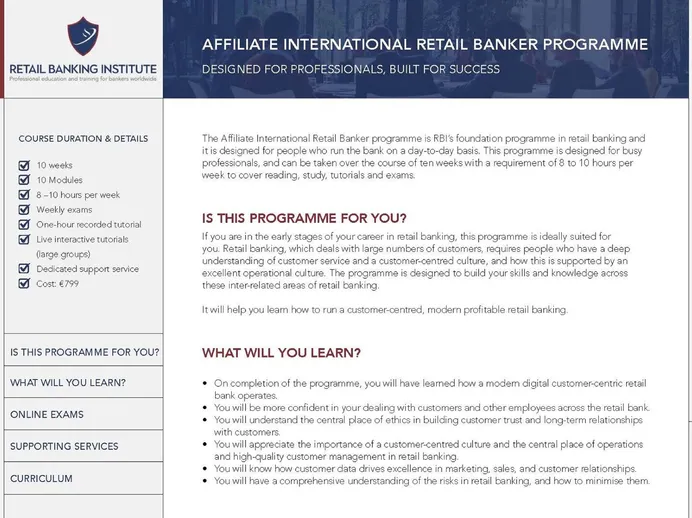 Retail Banking Institute &ndash; Affiliate International