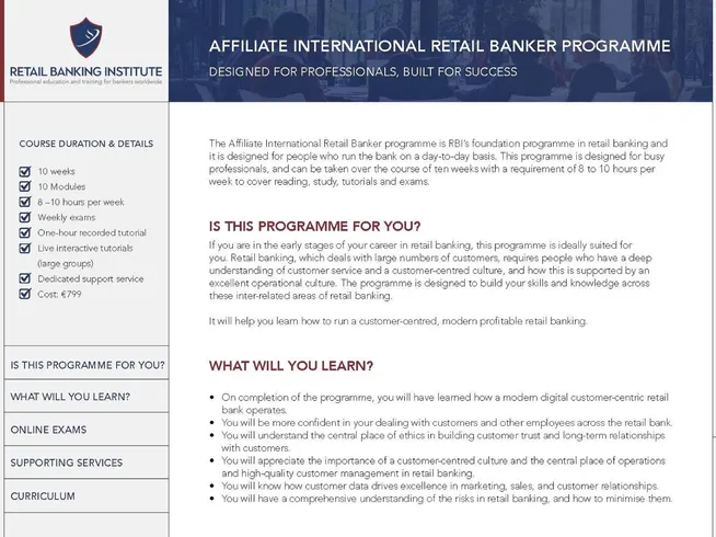 Retail Banking Institute – Affiliate International