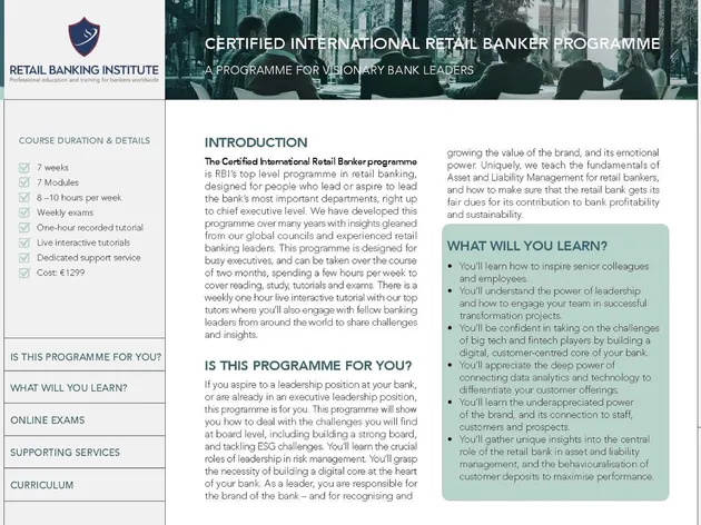 Retail Banking Institute &ndash; Certified International