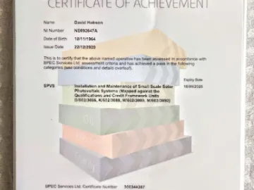 Dave Solar PV installation cert