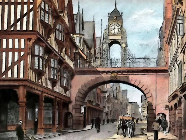 Eastgate street chester, vintage, uk, street