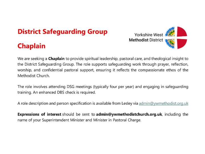 District Safeguarding Chaplin