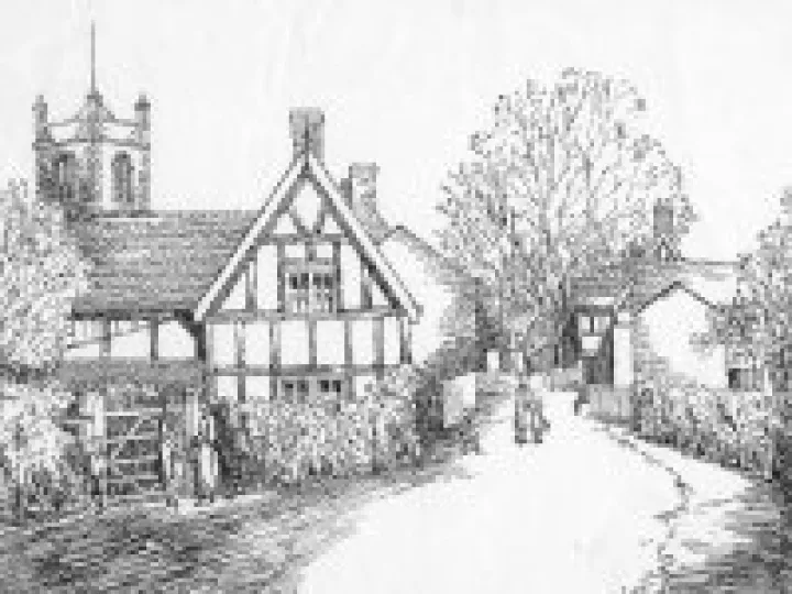 Ink drawing of Church Minshull