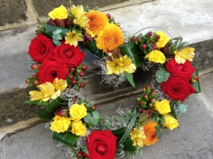 funeral flowers, heart, red, flowers