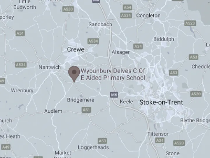 Map showing the location of Wybunbury Delves