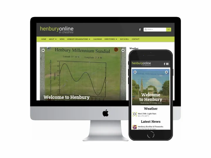 Desktop and mobile screenshots of the Henbury Online website