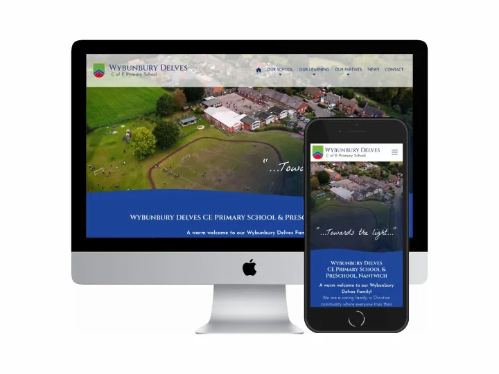 Desktop and mobile screenshots of the Wybunbury Delves website