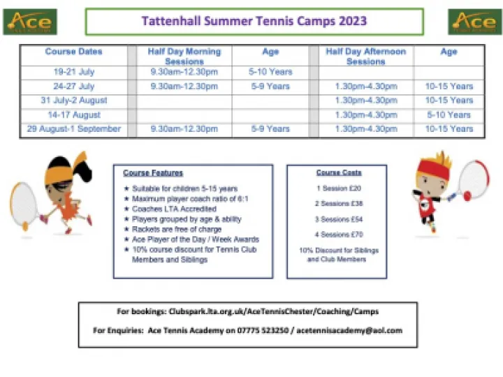 Tattenhall Summer Holiday Tennis Course 2023