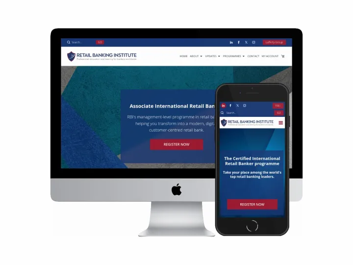 Desktop and mobile screenshots of the Retail Banking Institute website