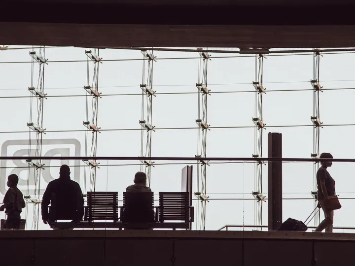Silhouettes, people, bank