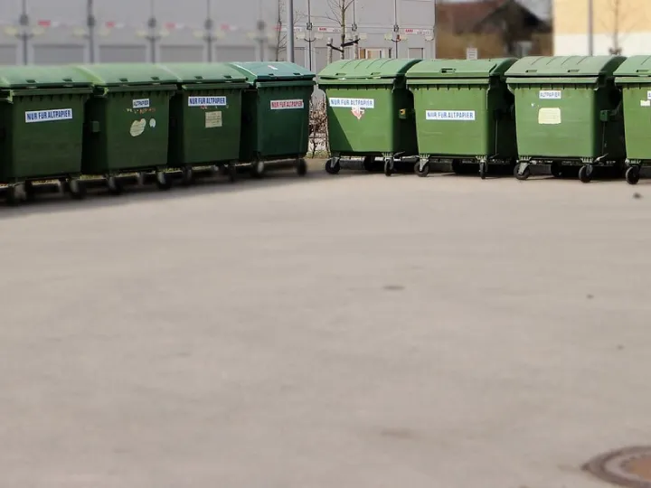 Disposal, garbage, garbage can, paper wheelie bin,